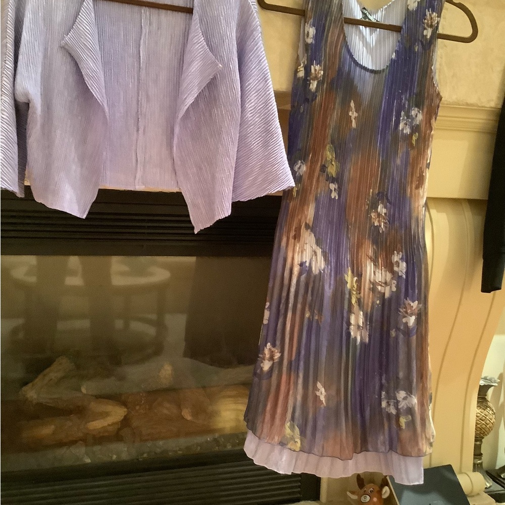 Floral Pleated Midi Dress - Purple and Brown